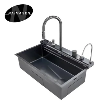 Single bowl led digital display good product quality 304 single bowl kitchen sink with drain board
