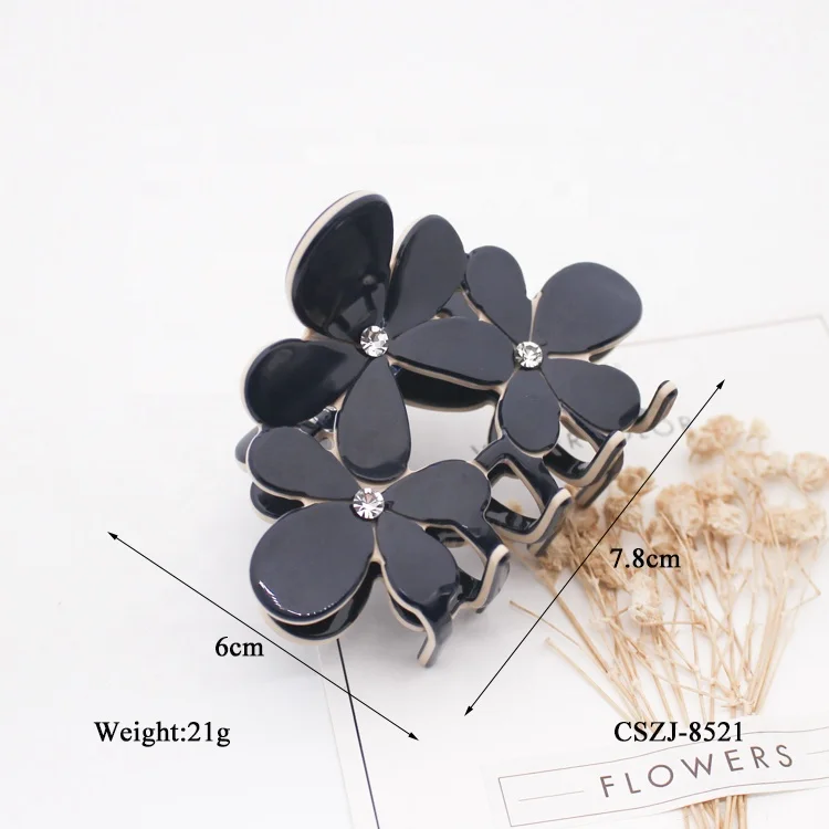 CANYUAN Fashion Flower Hair Claw Clips For Women Cellulose Acetate Hair Clamps Small Black Hollow Out Jaw Clip