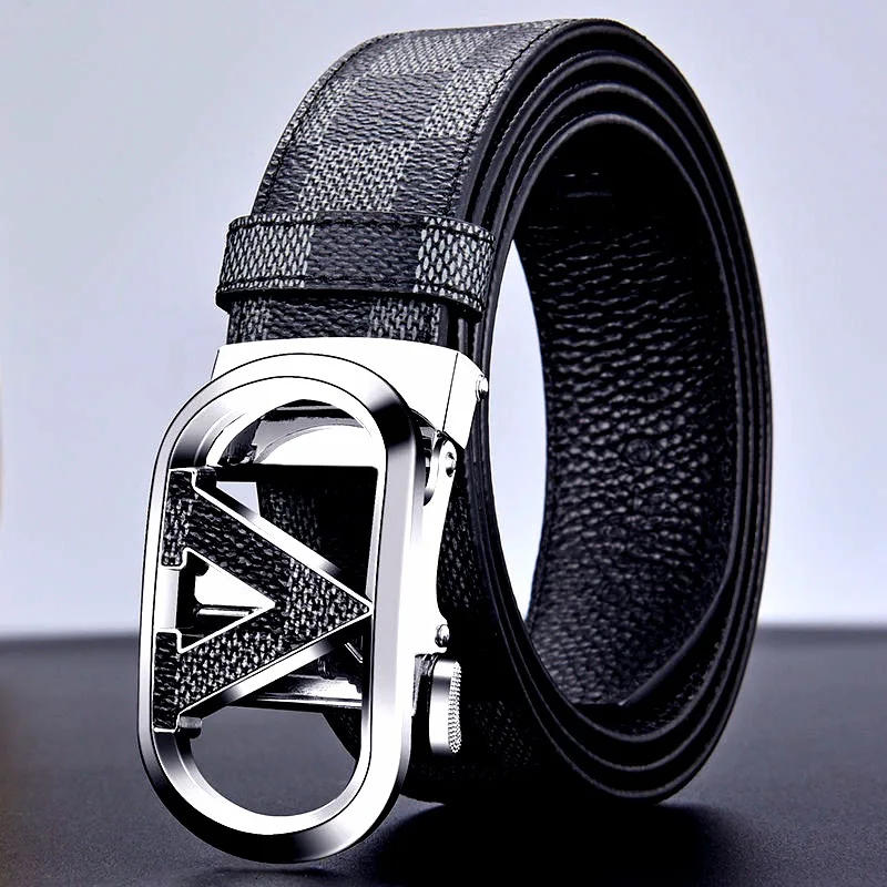 Wanshui Men's genuine leather belt business automatic buckle cowhide belt simple fashion waistband brand designer belt