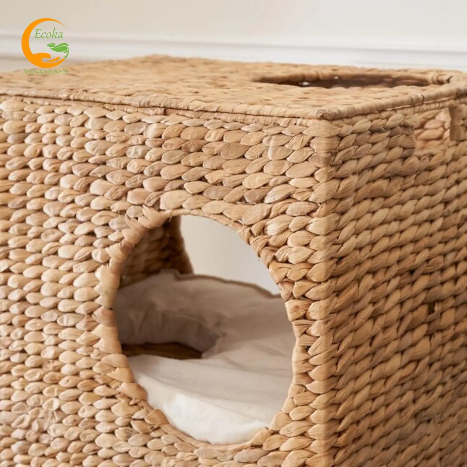 Vietnam Customizable Lightweight Water Hyacinth Pet Cage Handcrafted Rectangle Shape Bed for Cats and Small Dogs Solid Pattern Hcaafe28fdec14e92b8fa46ebeabe562d8