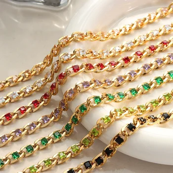 Luxury Stainless Steel Fine Jewelry 18K Gold Plated Colorful CZ Zircon Chain Bracelet Necklace Set