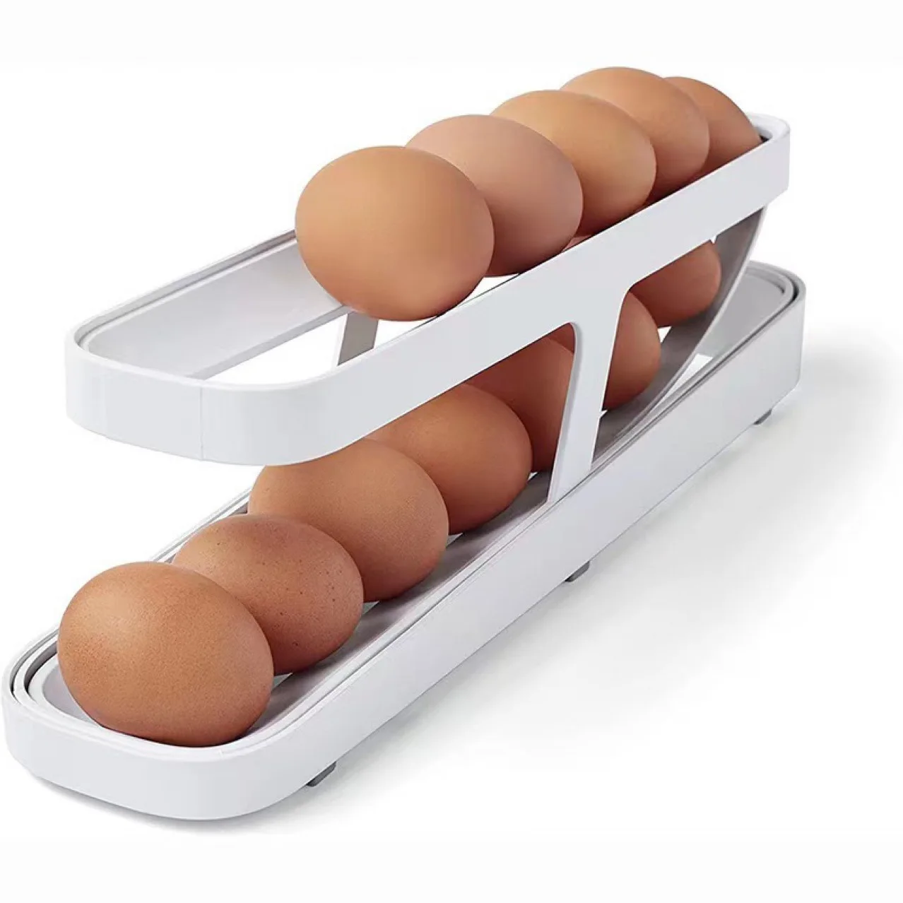 Rolling Egg Holder for Refrigerator Automatically Rolling Egg Storage Container 2 Tier Rolling  Egg Rock Dispenser