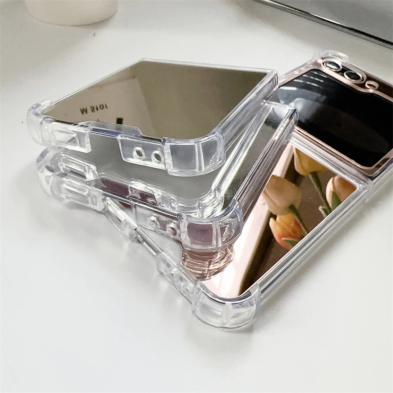 TPU Acrylic Four Corner Airbag Shockproof Folding Makeup Mirror Phone Case For Samsung Galaxy Z Flip 5 4 3 Cover