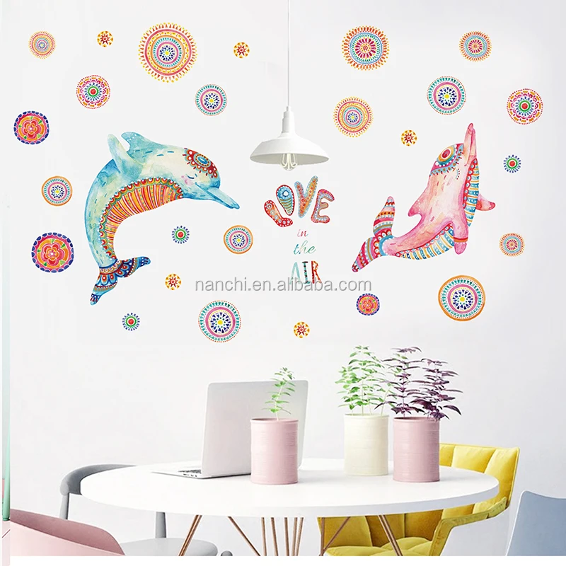 Couple Dolphin Wallpapers Cartoon Children's Room Wall Stickers Paper  Murals For Home Decoration Living Room Sticker Wholesale - Buy Dolphin 3d  Sticker,Dolphin Paper Murals,Dolphin Cartoon Children's Room Wall Stickers  Product on 