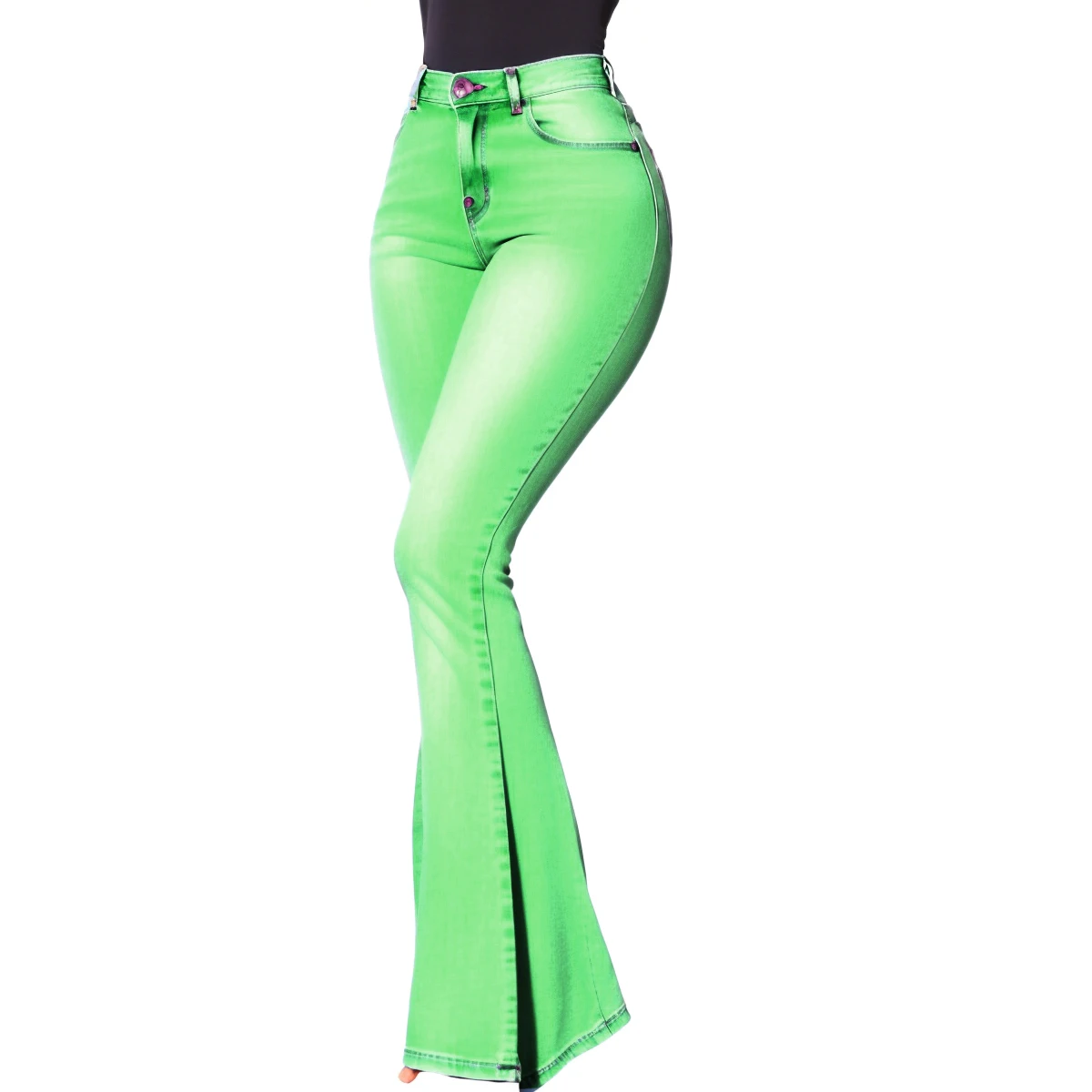 Sexy High Waist Flared Pant Lady Buttocks Bell Bottom Denim Jeans Button Fly Pant Women Denim Jeans Skinny Elastic Stacked Jeans supplier