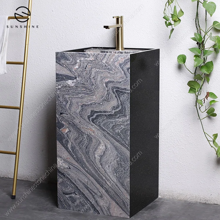 Factory Direct Good Price Square Marble Pedestal Washbasin Luxury Free Standing Sinks
