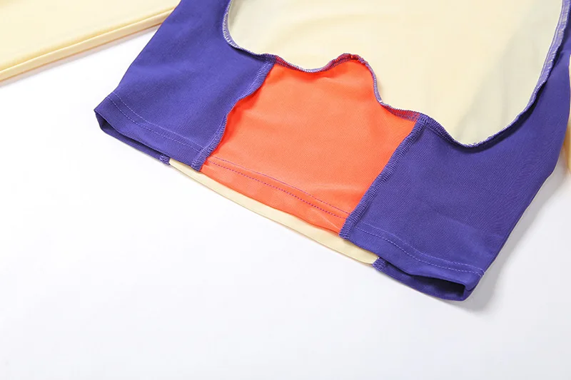 Rs1227 Sporty Athleisure Crop Top And Pants Two Piece Sets Patchwork