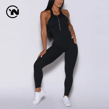 New Design Gym Woman One-piece Zipper Yoga Suit Sports Backless Sportswear Running Fitness Yoga Bodysuit