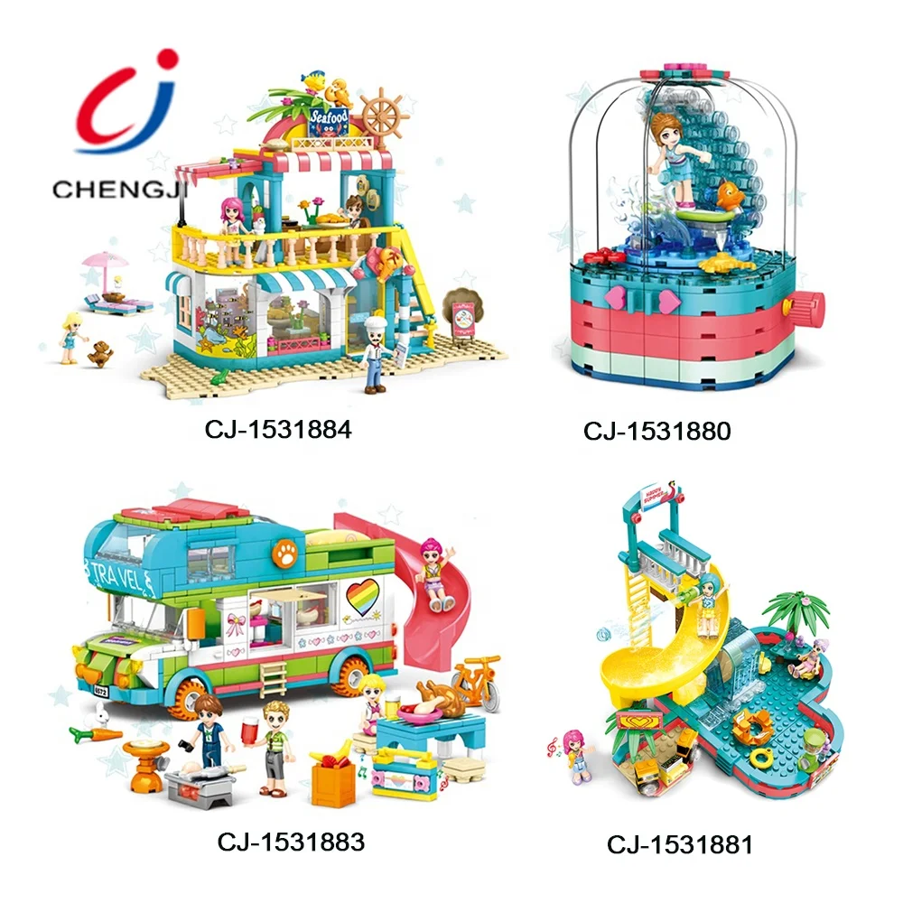 Educational Colorful City Plastic Diy Building Block Toy, Cartoon Train Track Garden Diy Building Block Toy