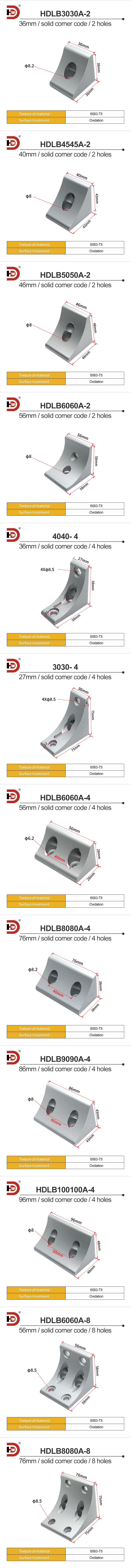 Aluminum Profile Extruded Corner Piece, Corner Code, Vertical Fixed Corner Piece, 20/30/40 Reinforced Connector details