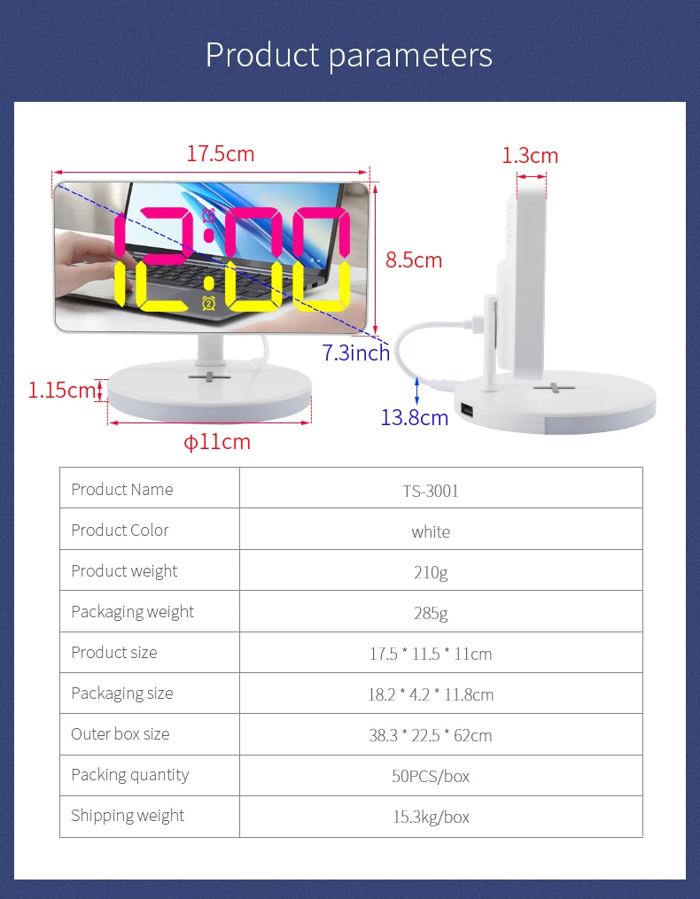 New Design LED Night Light Digital Alarm Clock 15W Fast Charging Station Wireless Charger with Alarm Clock