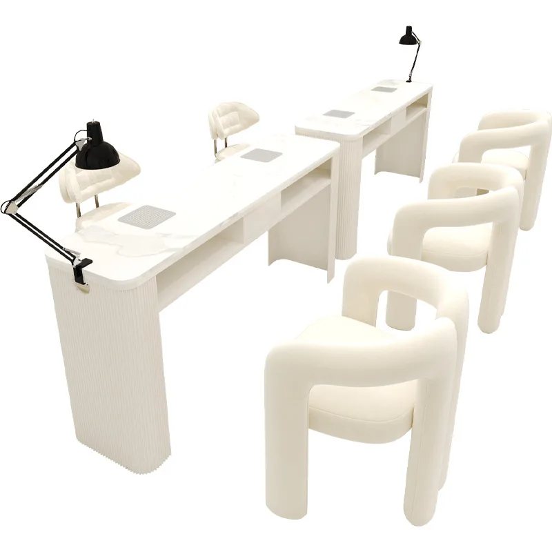 Modern Design Marble Nail Art Table Cream Style with Vacuum Cleaner Socket Internet Celebrated Chair Suit