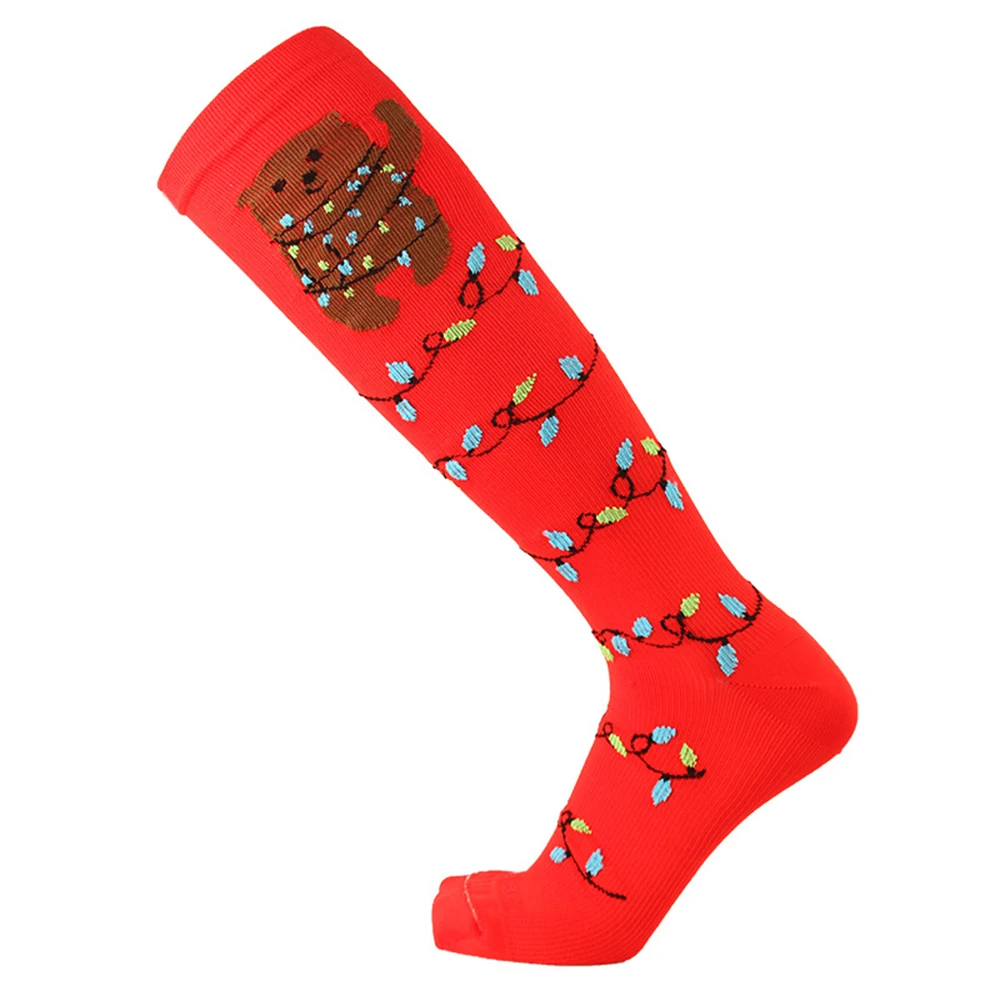 Amazon New Arrival Holiday Christmas Socks Women Nurse Runner Fashion Medical Compression Socks Custom Logo Accept Cartoon Knee