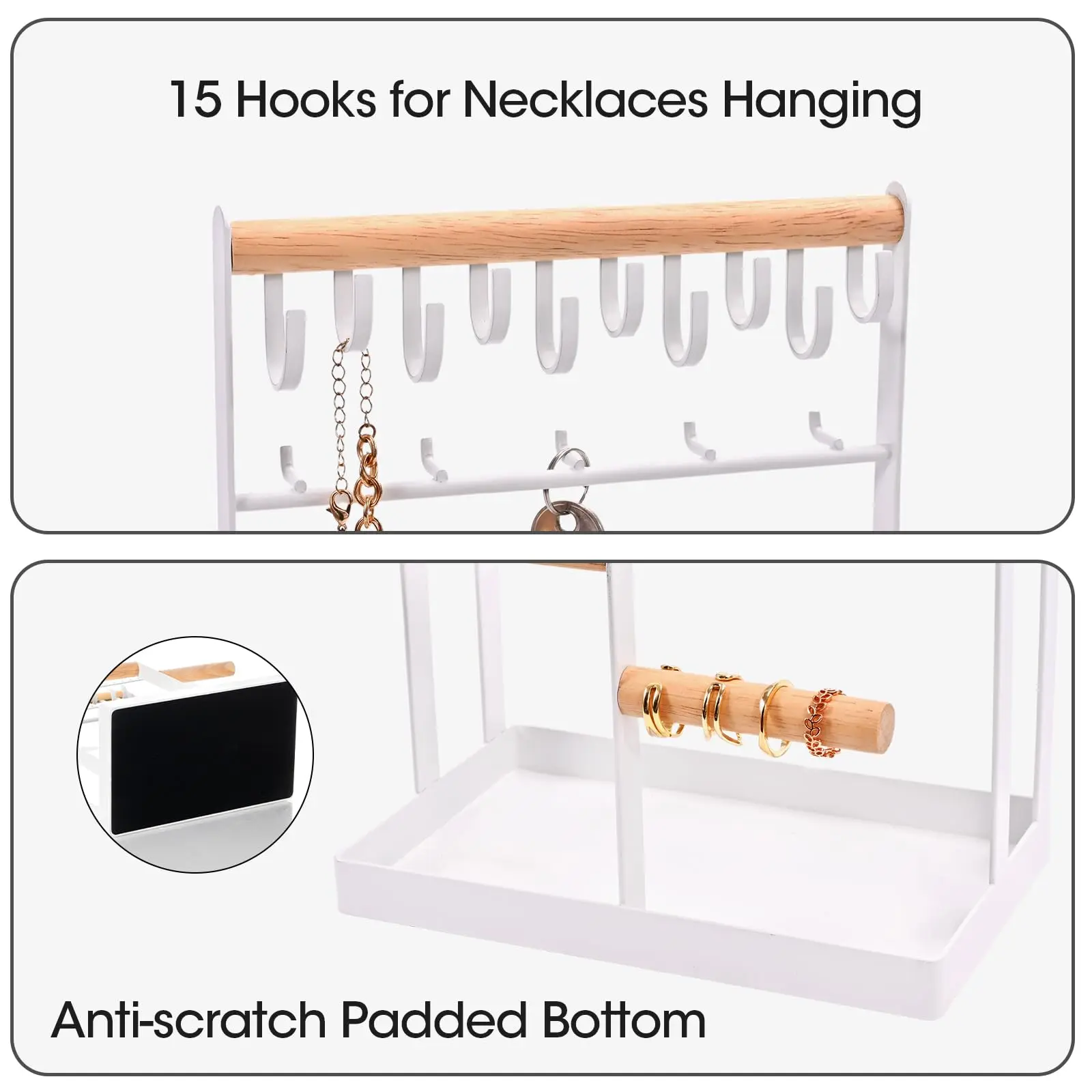 Jewelry Holder Organizer Necklace Stand  Jewelry Rack Necklace Holder with 15 Hooks and Bottom Tray