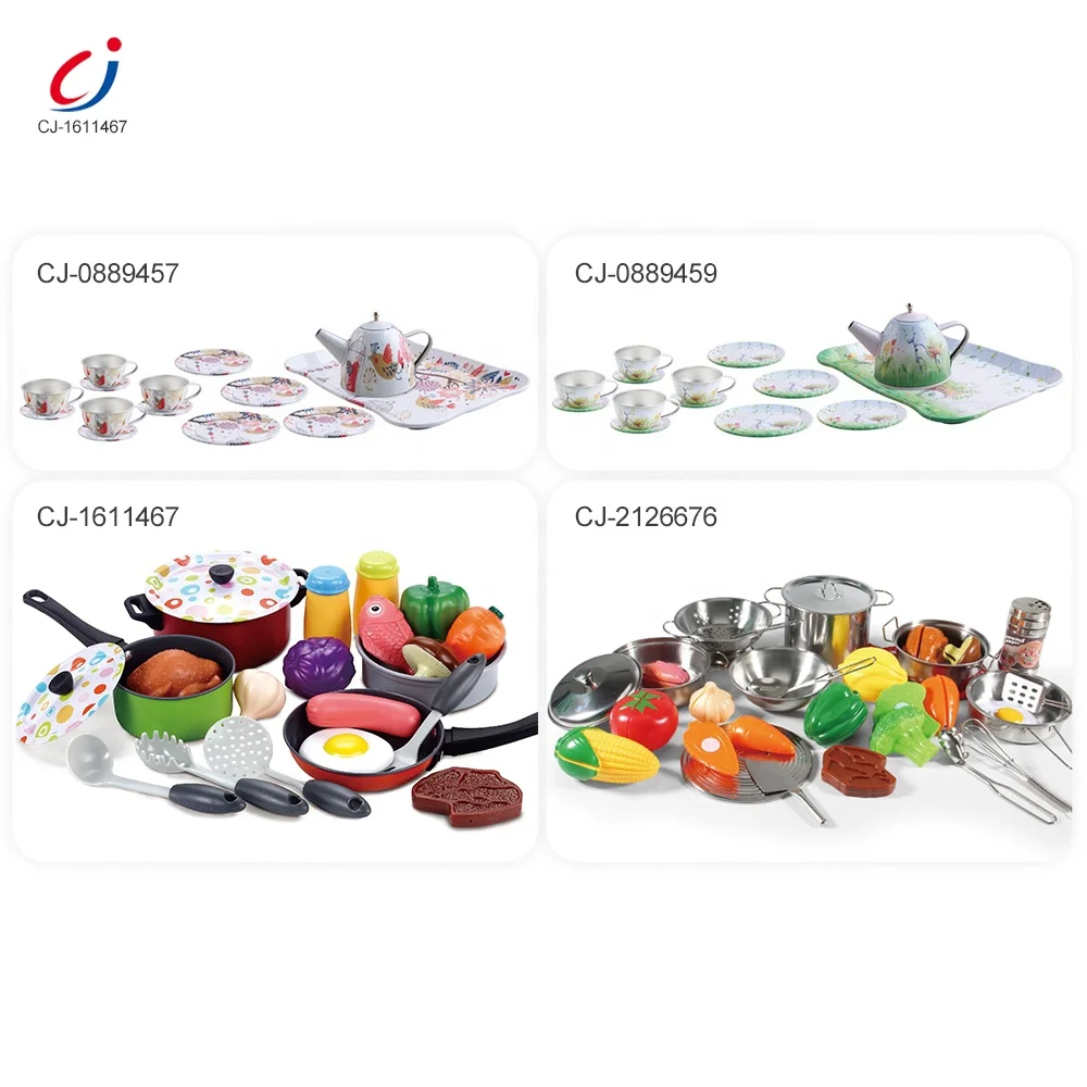 Chengji pretend play metal kids kitchen toys play house cooking pot set toy stainless steel metal kitchen toy set for kids