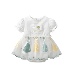 2023 Summer New Arrive Factory Wholesale Price Girls Short Sleeve Dress Baby Dress Cartoon Net Yarn Girls Princess Skirt