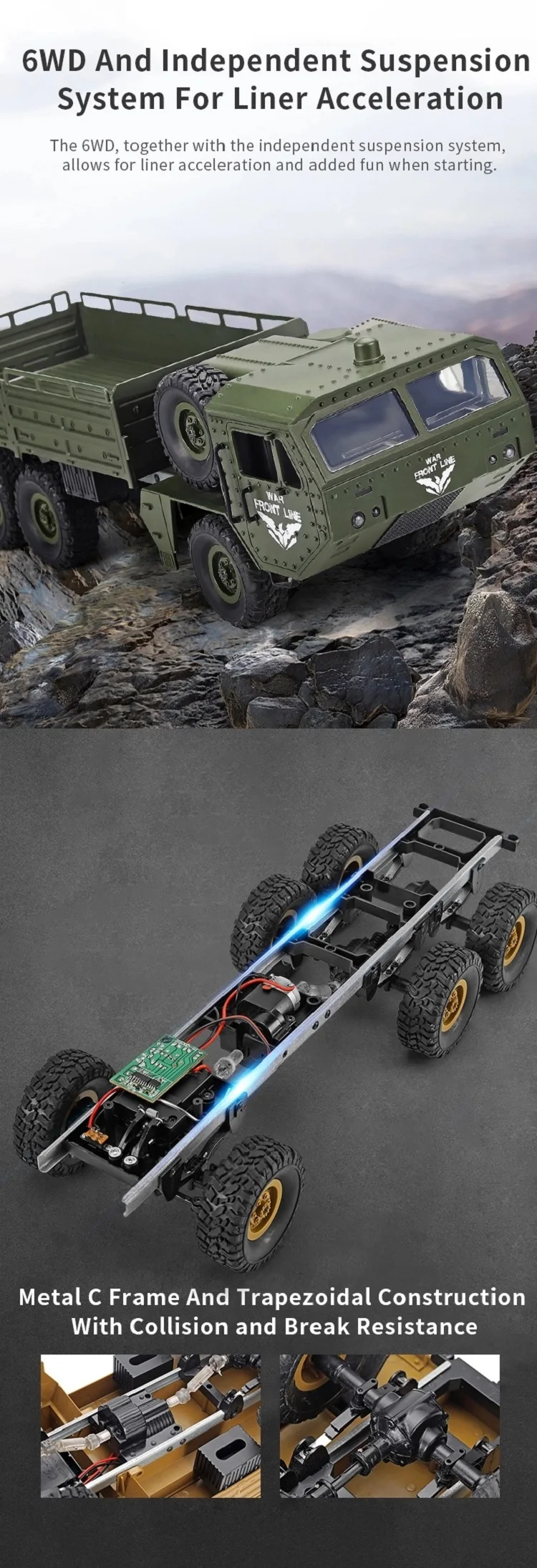 Jjrc Q75 Truck 6X6 Military Truck Models 1/16 Remote Control Army Car for Boys
