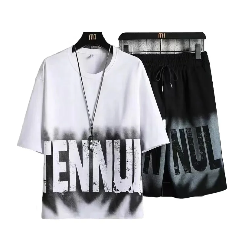 2024 New Arrival Summer Two Piece Set Printed Men's Tracksuit T-Shirt Shorts Set Round Neck Breathable Casual Wear Sports Sets