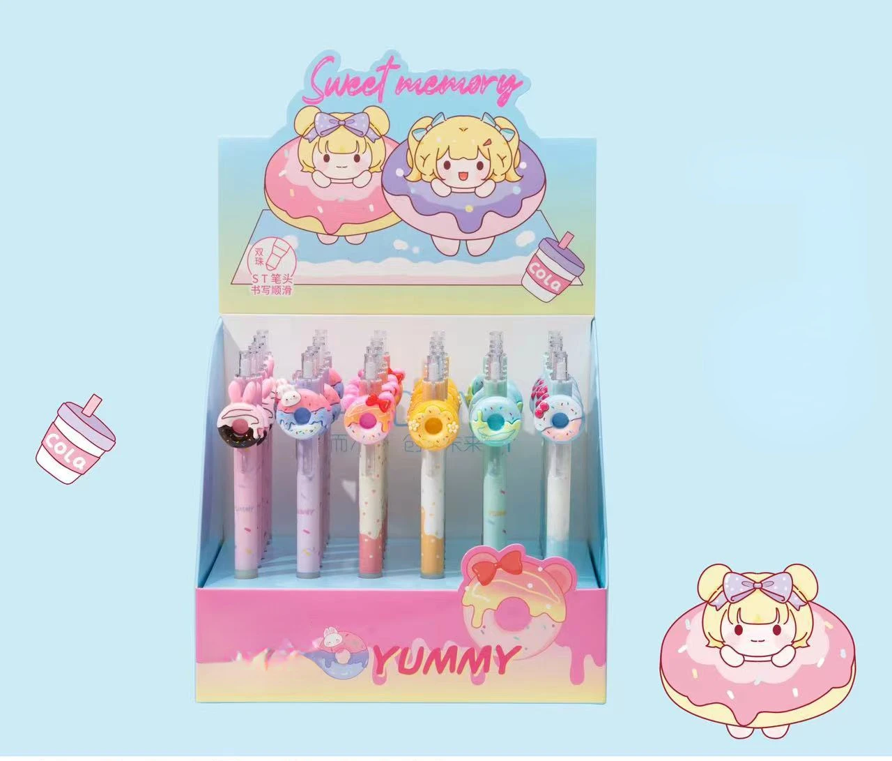 Sweet & Colorful School Kit: Donut Backpack, Pastel Pen, Pencil Case, and Press Pen Set