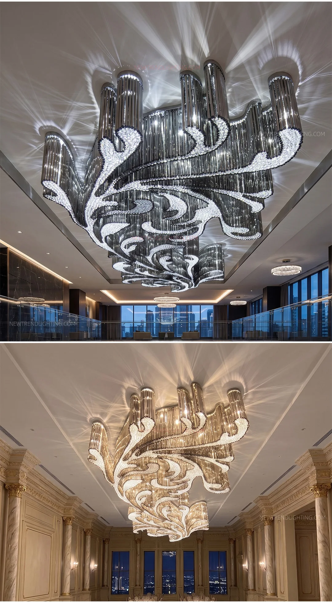 cpl 513 custom sculptural crystal chandelier oversized bespoke led ceiling lighting manufacturer for hotel lobbies-4