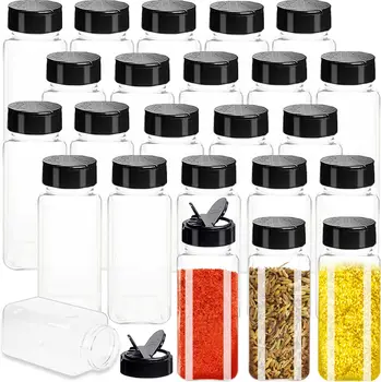 PET Empty Square Spice Jars with Black Lids Clear and Safe Plastic Bottle Containers for Storing Seasoning Powders Spice Bottles