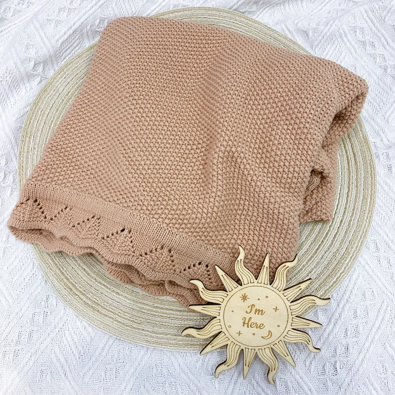 Hot Sale Newborn Baby Cart Blanket Cover Natural Stroller Knitted Solid Color Blanket Baby Cotton Knitted Throw Blanket