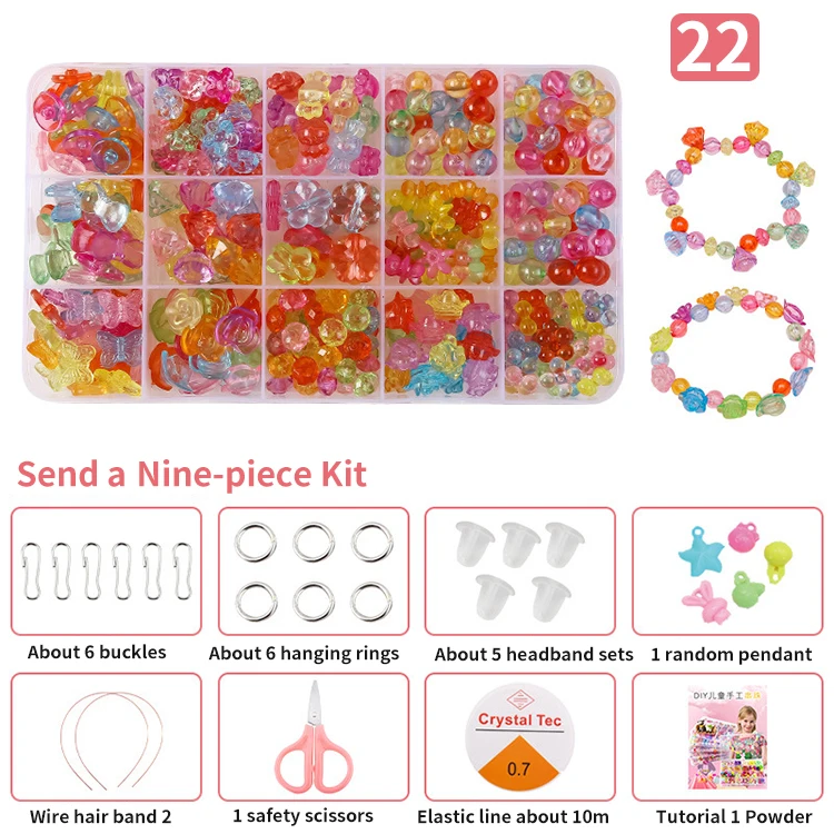 Luxury Children's 15 Grid Handmade Acrylic DIY Jewelry Beads Girls' Puzzle Bracelet Necklace Hair Accessories Making Toys