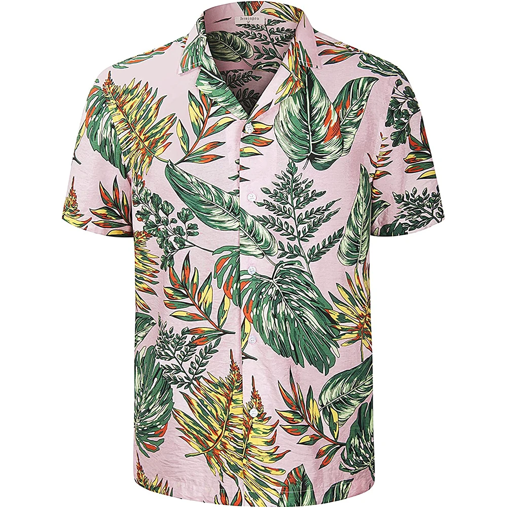 Men's Hawaiian Shirt Quick Dry Breathable Short Sleeves Floral Printed Button Down Summer Beach Shirts