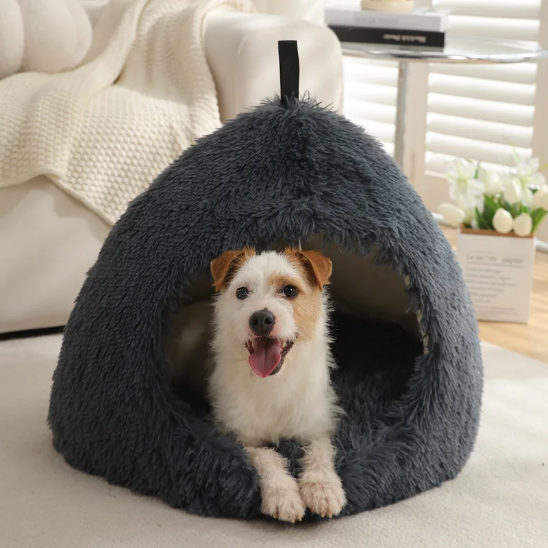 product fluffy dog cat cave bed with ball toys multi colors doggy cat sleeping bed indoor cat house-51