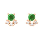Cz Stud Earrings Gemnel Colorful Round Stone Triple Cz Emerald Crystal 925 Silver Gold Stud Earrings