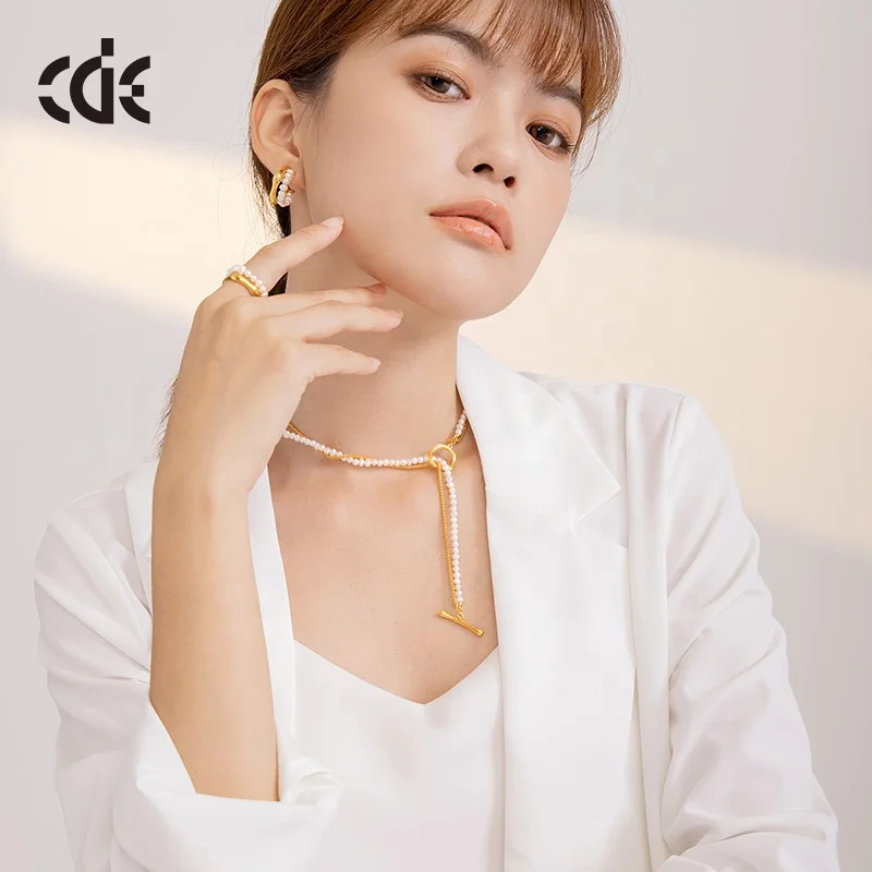 CDE N1992 Fashion Alloy Copper Jewelry Double Layer Chain Wholesale Pearl Chain Minimalist Women Choker Necklace