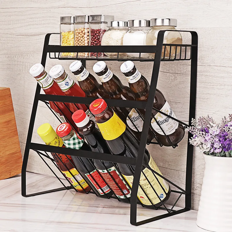 Home Kitchen 3 Layer Spices Organizer Racks Steel Storage Shelf Seasoning Storage Holders  Racks