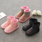 Fashion Charm Custom Girls Fashion Luxury Fancy Charm Child Kids Outdoor Rhinestone Glitter Bling Sequin Ankle Boots