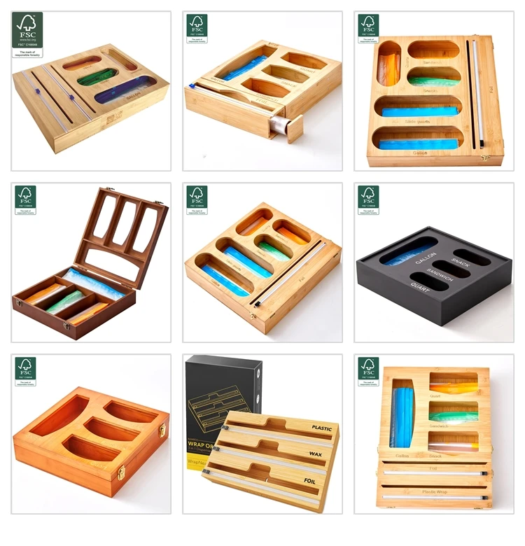 Tailai Bamboo Ziploc Bag Storage Organizer For Kitchen Drawer Or Wall