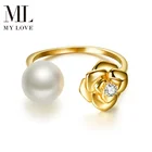 Gold Rose 14k Gold Plated Rose Flower Jewelry Set Austria Pearl Necklace Ring Earrings Sets For Women Gifts