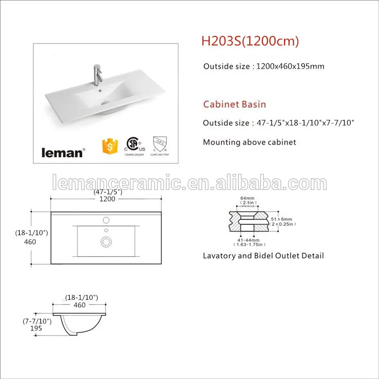 H203S-120 Cabinet Sink Bathroom European Style Bathroom Vanity Big Size Cabinet Basin Vasque Sundowner details