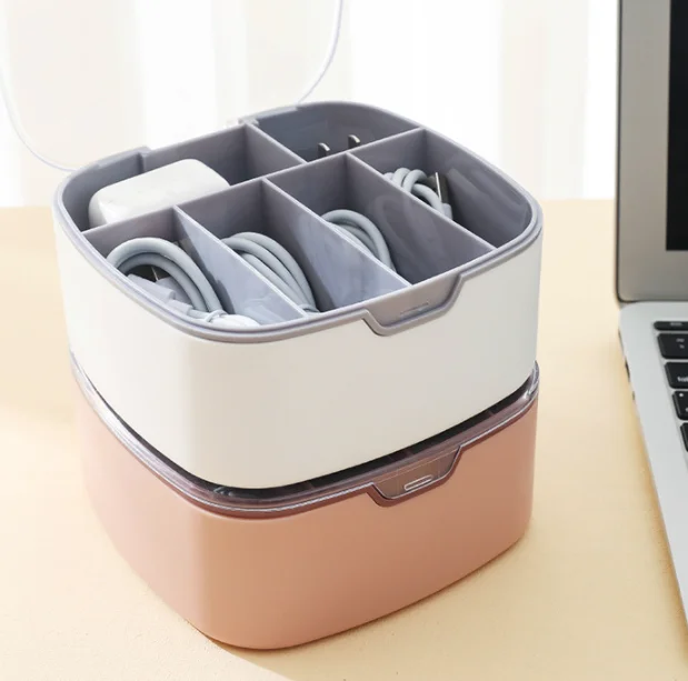 Clear Cable Management Box Organizer Desktop Plastic Usb Charge Data