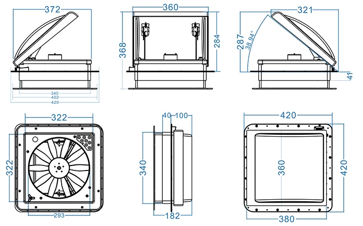 Roof Vent Fan, HEYRV, 14'', 12V, 340mm - detail 6