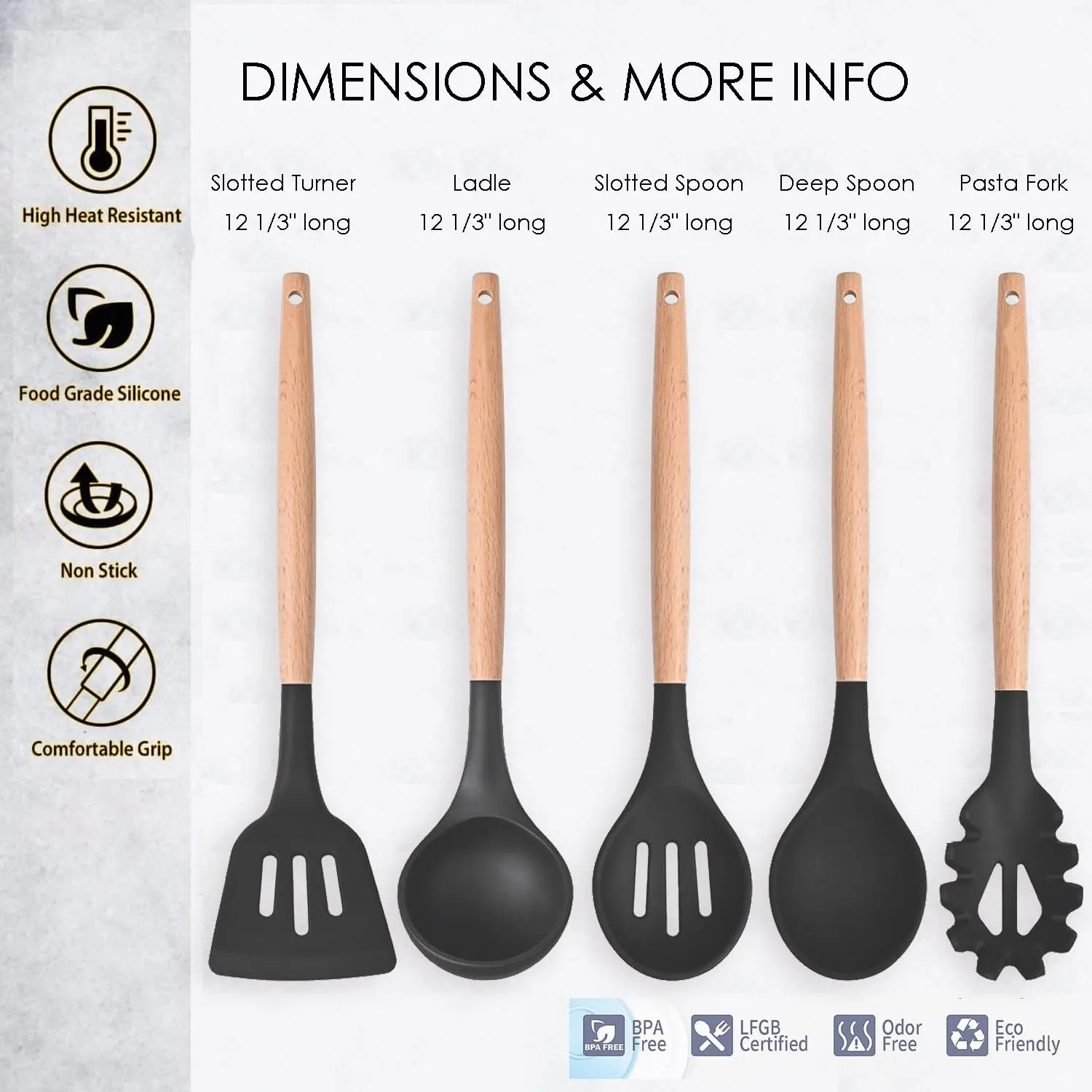 Nonstick 5 Pcs Non toxic high-temperature Heat-resistant Customization Easy to clean SIlicone utensils set