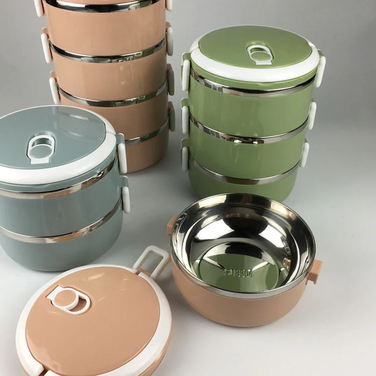 Portable Keep Food Warm Insulated Food Container 1/2/3/4 layer Round Shape Stainless Steel Lunch Box