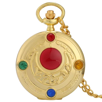 Luxury Golden Sailor Moon Theme Erotic Automaton Pocket Watch Women Clock Necklace Chain Girl