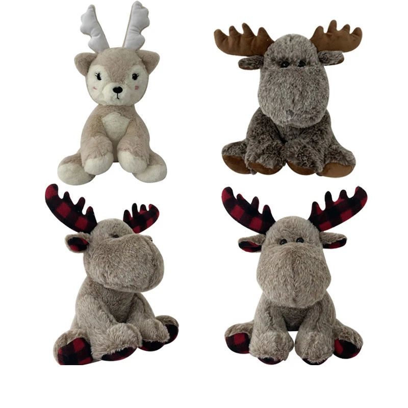 Customized Christmas deer Stuffed Animal Soft Toy Tartan Moose Plush Toy Christmas Elk Soft Toy Gift For Kids