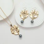 African Earring Leaf Shape Gold Plated Women African Jewelry Sets Hawaii Earring Necklace Jewelry Sets For Party