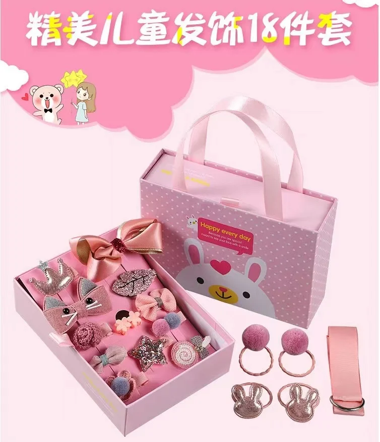 Wholesale HOT selling Korean lovely Princess Kids Hair Clips 18 pcs/sets with gift box packaging cute baby hair accessories