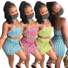 Clothes Casual Ladies Outfits Skinny Tank Tops Skirt Plaid Summer Women Clothes 2 Piece Set