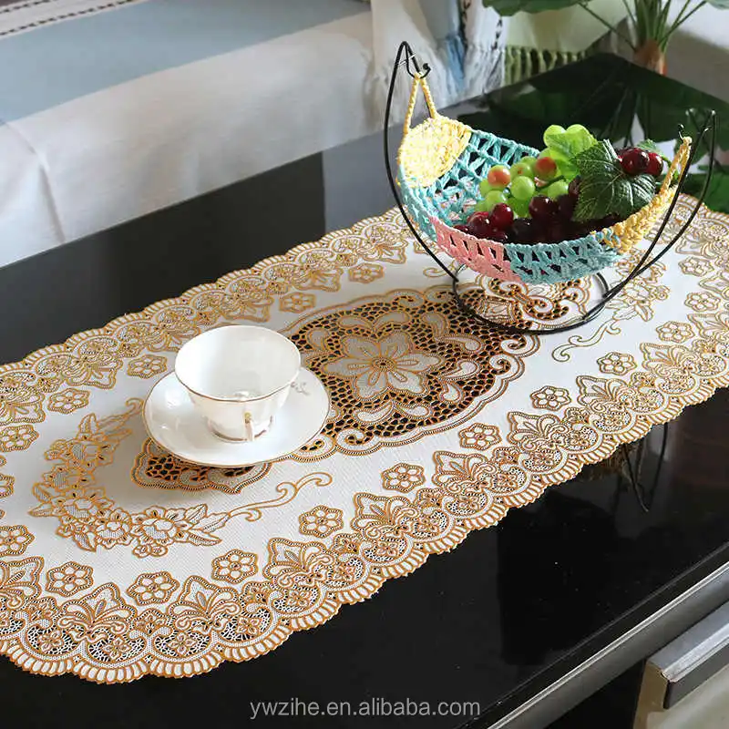 5Pcs Lace Vintage Embroidered Oval Tablecloth for Wedding Party Home Tea Table Mats Kitchen Decoration Waterproof Table Cloth