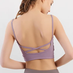 Good Quality Comfort Fabric Thin Strap Style Sexy Clavicle Pink Backcross Sport Bra Seamless Women