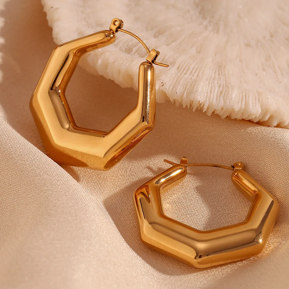 Hip Hop Stainless Steel Gold plated punk Polygon square pendant oversized geometric hoop earrings
