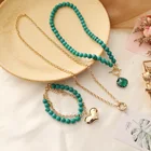 Green Necklace Necklace Green Stone Heart Multi Layer Necklace And Bracelet Set