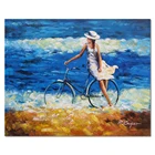 Beautiful Long Skirt Impressionist Beautiful Long Skirt Girl Riding Bike Beach Handmade Oil Painting For Living Room